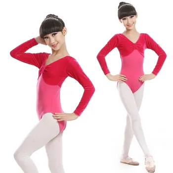 Deti gymnastika trikot pre dievčatá dlhé rukávy Balet Dancewear Šaty, Kostýmy, obleky súťaže detí Velvet Bavlna dieťa