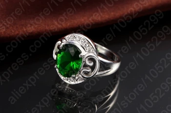 Vintage Green Crystal Krúžky Pre Svadobné Šperky, Zásnubné Ženy 925 Sterling Silver Prst Prsteň Pre Strany Bijoux