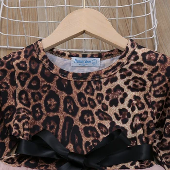 Dievčatá Šaty 2020 Jar Jeseň Dlhý Rukáv Leopard Luk Oka Patchwork Princezná Šaty Batoľa Deti, Oblečenie pre 2-6Y