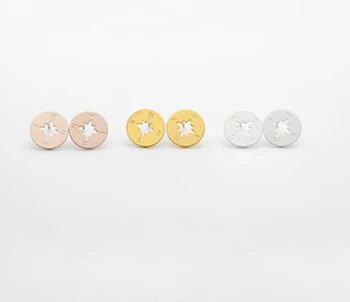 Minimálne Rose Gold Color Disk Vystrihnúť Kompas Náušnice z Nehrdzavejúcej Ocele dámskej Módy Malé Stud Náušnice Bijoux Femme 2020