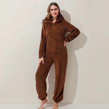 V Zime Teplé Pyžamá Ženy Onesies Našuchorený Fleece Kombinézach Sleepwear Celkovo Plus Veľkosť Kapota Sady Pyžamá Pre Ženy Dospelých