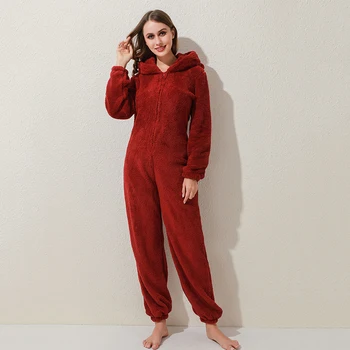 V Zime Teplé Pyžamá Ženy Onesies Našuchorený Fleece Kombinézach Sleepwear Celkovo Plus Veľkosť Kapota Sady Pyžamá Pre Ženy Dospelých