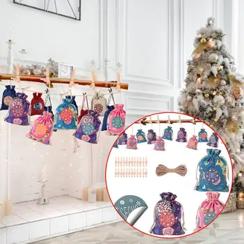 Vianočný Adventný Kalendár Darčekové Vrecúška Šnúrkou Candy Tašky Nastaviť Na Darček Bielizeň Tašky, Šperky Zobraziť Svadobné Vrece Vrecoviny Taška Urob Si Sám