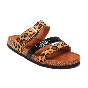 Pre-order Pruhy Leopard Sandál Prázdne Leopard A Čierny Lesk Korku Papuče Lesk Korku Topánky môžete mix veľkosť DOM1061255