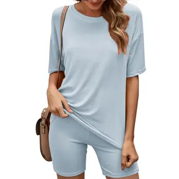 Oblečenie Farbou Športový Activewear Ženy Krátke Sleeve T-shirt Šortky Tepláková súprava na Leto