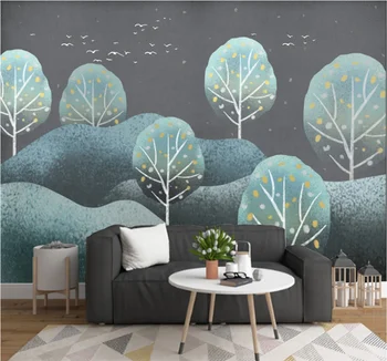 Ručne maľované lesnej krajiny retro malé čerstvé moderný minimalistický pozadí steny vlastnú tapetu nástenná maľba