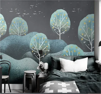 Ručne maľované lesnej krajiny retro malé čerstvé moderný minimalistický pozadí steny vlastnú tapetu nástenná maľba