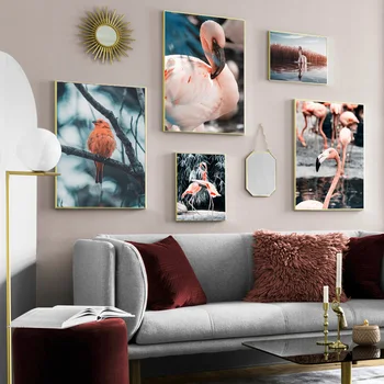 Ružové Plameniaky Swan Vták Scenérie Wall Art Plátno Na Maľovanie Nordic Minimalis Plagáty A Potlačou Obrazov Na Stenu Pre Obývacia Izba Dekor