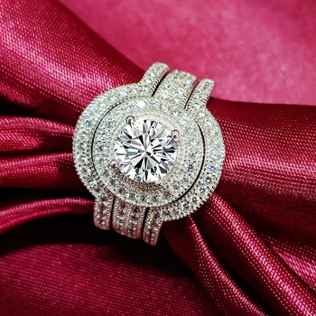 2021 nové desgin 925 Sterling Silver Krúžky nastaviť svadobné Klasické Zapojenie Kapela Krúžok Pre Ženy, luxusné Šperky R4426XS