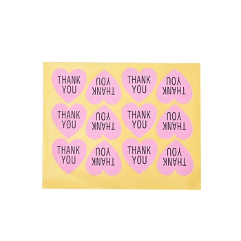 12pcs Ružová nové Ďakujem Samostatne AdhesivePaper Nálepky Ružová tvare Srdca Etikety Na Obaloch Svadobné Tlačoviny