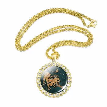 Zodiac 12 Súhvezdí Reťazca Náhrdelník Módne Sklenenou Kupolou Drahokamu Prívesok Šperky Menwomen Doplnky Strany Narodeninám