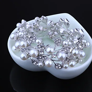 FARLENA Šperky Preháňať Svieti Crystal Imitácia Perly Náramok Strieborný Pozlátený Široký Elastický Prívesky Pre Ženy, Svadobné Party