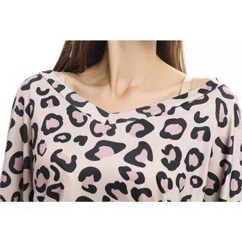 Dámske Ležérne Tričko Jeseň Topy Streetwear Leopard Tlač T-Shirts Voľné tvaru Dlhý Rukáv T-Shirt Žena Topy Plus Veľkosť 2XL