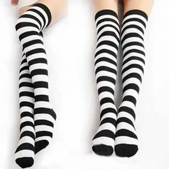 Čierne Biele Pruhované Dlhé Ponožky Ženy Teplá Bavlnená Nad Kolená Ponožky Štýlové, Sexy Stehná Vysoké Pančuchy, Jeseň, Zima