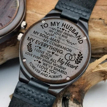 Na Môj Manžel krásnej Ryté, drevené hodinky s zmysluplné správu Rezbárstvo na Hodinky, ktoré pomáha to trvať večne.