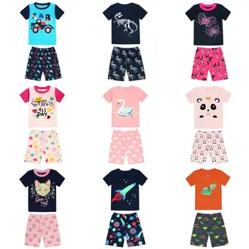 Deti Oblečenie Sady Chlapci Dievčatá Oblečenie Baby Sleepwear Deti Pyžamá Sady Autá Dinosaura Motýľ Swan Mačka Rocket Panda Pijamas