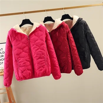 2020 Zimné Zips Dámy Bavlna Kabát Baránok Plyšové Kórejská Verzia Plus Veľkosť Plus Velvet Zahusťovanie Bežné Farbou Ženy Kabát