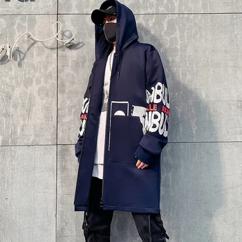 2021 Jarné Pánske Bundy S Kapucňou Módne Hip Hop Harajuku Kabát Stredná Dĺžka Bežné Windbreaker Streetwear Kabát Pánske Oblečenie