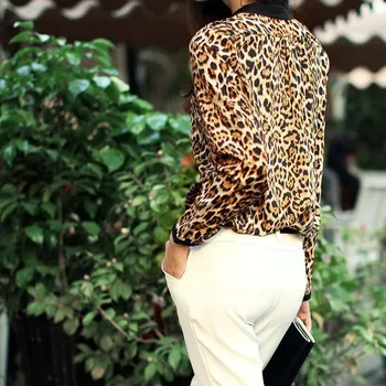 Ženy, Leopard Tlač Dlhý Rukáv Šifón Tričko Slim Bežné Blúzky Dámske Topy A Blúzky Blusas 2021 Nové Рубашка Женщины #S