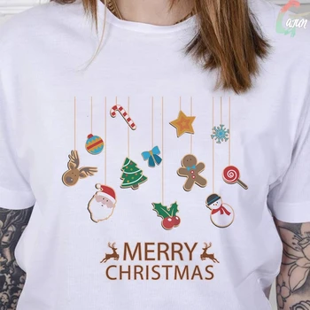 Letné Kpop Veselé Vianoce Grafika Žena Tlačiť T-shirts Ženy 90. rokov Vintage Módy Harajuku Príležitostné Voľné Tričká Topy Oblečenie