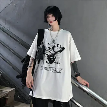 NiceMix lete tenké krátke rukávy T-shirt komiksu, anime, čiernej a bielej tlače tees hip hop streewear voľné t-košele pre mužov