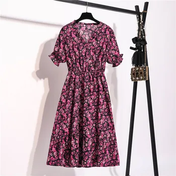 Letné Ženy Kvetinový Tlač Šifón Šaty Lístkového Krátke Sukne Bežné Tvaru Šaty Elegantné Maxi Šaty Pre Ženy 2021