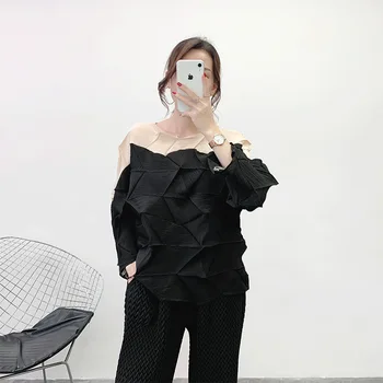 Skladaný farebný blok patchwork topy 2020 lete nové temperament Japonský násobne t-shirt pre famale veľká veľkosť nepravidelný Y502