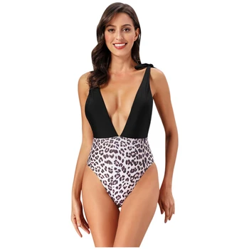 Peachtan Leopard Tlač jednodielne Plavky Žena Hlboké V-neck Bikiny Žien plavky Push-up Bikini Backless Pláži 19