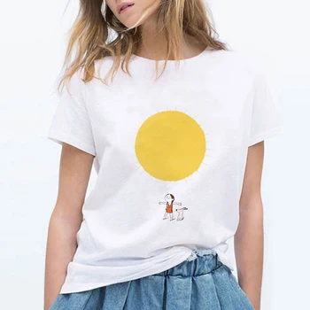Lus Los Ženy Móda Lumbálna Slnka a Mesiaca Cartoon Tlačených Topy Tumblr Harajuku módne bežné tričko 2019