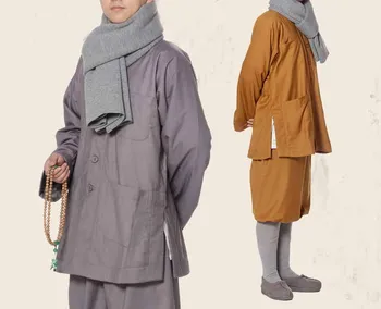 2color Unisex Zime teplé Mních vyhovuje budhizmus opát mníška bojových umení zen kabát položiť jednotné meditácie oblečenie šedá/žltá