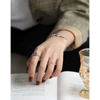 YPAY Reálne 925 Sterling Silver Otvoriť Prstene pre Ženy Kórea Vintage DOPLNKY Twist Uzol Nastaviteľné Prst Prsteň Jemné Šperky YMR1067