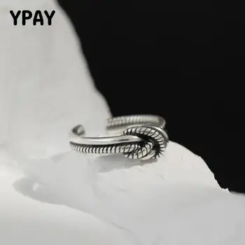 YPAY Reálne 925 Sterling Silver Otvoriť Prstene pre Ženy Kórea Vintage DOPLNKY Twist Uzol Nastaviteľné Prst Prsteň Jemné Šperky YMR1067