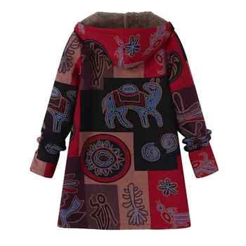 Ženy Plus Veľkosť L 5XL Retro Etnických Vytlačené Kožušiny vrchné oblečenie 2020 Ležérne Módne Zimné Kapucňou Dlhý Rukáv Načechraný Teplý Kabát