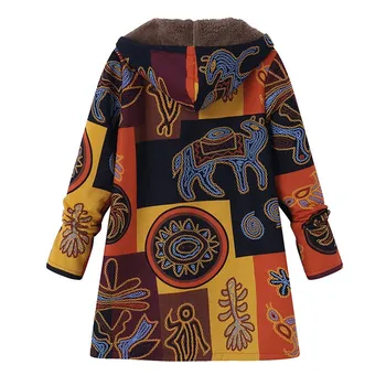 Ženy Plus Veľkosť L 5XL Retro Etnických Vytlačené Kožušiny vrchné oblečenie 2020 Ležérne Módne Zimné Kapucňou Dlhý Rukáv Načechraný Teplý Kabát