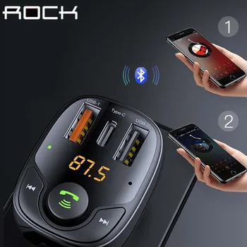 ROCK 36W Rýchlo Nabíjačky, Bluetooth 5.0 FM Vysielač s 3 Nabíjania cez USB Porty, Podpora Navigácia Viacerých Rýchle Nabíjanie Protokolov
