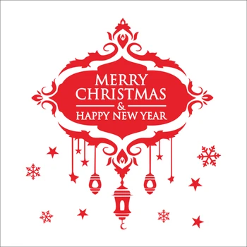 Merry Christmas & Happy New Year Citácie Samolepky Na Stenu Festival Nástenné Art Domáce Dekorácie Vinyl Okno Obtlačky Červená Snehové Vločky