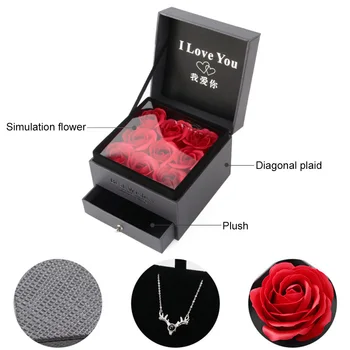 Krúžok Náhrdelník Šperky Držiak na Papierové Krabice + 9Pcs Faux Ruže Kvet súčasný Dar Prípade Valentína súčasnosti náhrdelník organizér