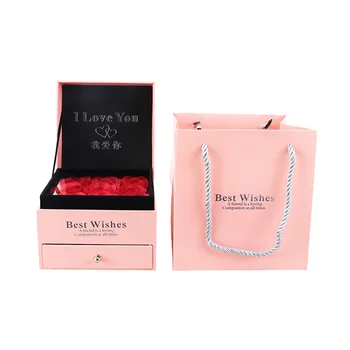 Krúžok Náhrdelník Šperky Držiak na Papierové Krabice + 9Pcs Faux Ruže Kvet súčasný Dar Prípade Valentína súčasnosti náhrdelník organizér