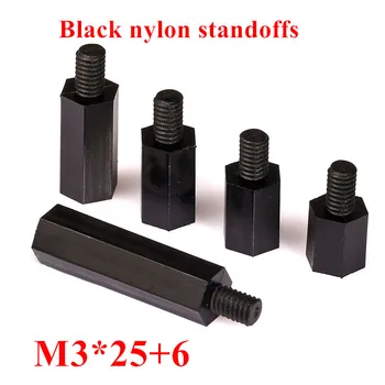 500pcs M3*25+6 žien Black Hex Nylon Prázdnemu Dištančné Stĺpec, Závit M3 pre PCB Dosky Plastové Rozstupy Skrutiek