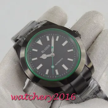 40 mm Bliger black dial sapphire crystal PVD prípade automatické pánske hodinky