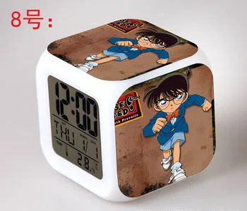 Japonské Anime 3D Detective Conan Tlače LED 7 Farieb Flash Digitálne budíky Deti Nočné Svetlo Spálňa Hodiny Reloj Despertador