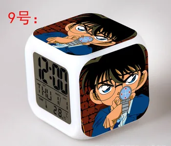 Japonské Anime 3D Detective Conan Tlače LED 7 Farieb Flash Digitálne budíky Deti Nočné Svetlo Spálňa Hodiny Reloj Despertador