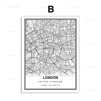 Mapa mesta Berlín, Paríž, Londýn, New York, Bordeaux Plátno na Maľovanie Čiernej a Bielej Umenie Plagátu Domova Nordic Moderný Obraz nástenná maľba