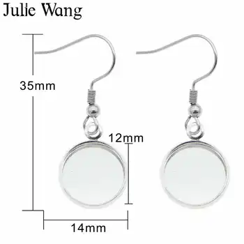 Julie Wang 10 Párov Drôt Háčik Drop Náušnice Cabochon Zásobník Nastavenie S 12 mm Číre Sklo Visieť Náušnice Módne Šperky Robiť