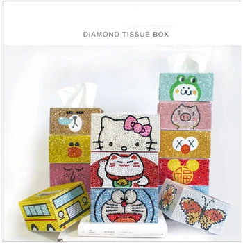 Diamond maľovanie tkaniva box Troch-dimenzionální ručné umenie kozmetické tkaniva dávkovač Detí DIY puzzle cartoon domova