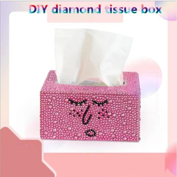 Diamond maľovanie tkaniva box Troch-dimenzionální ručné umenie kozmetické tkaniva dávkovač Detí DIY puzzle cartoon domova