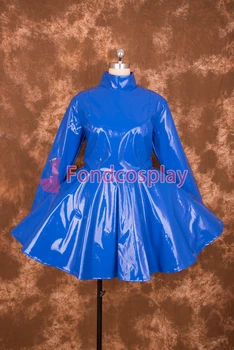 Sexy Uzamykateľné Modrá PVC Sissy Slúžka Krátke Šaty Cosplay Kostým Jednotné[P001]