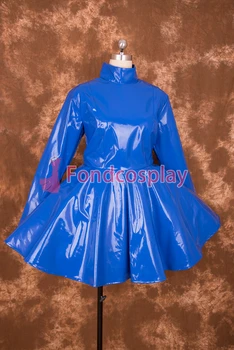 Sexy Uzamykateľné Modrá PVC Sissy Slúžka Krátke Šaty Cosplay Kostým Jednotné[P001]