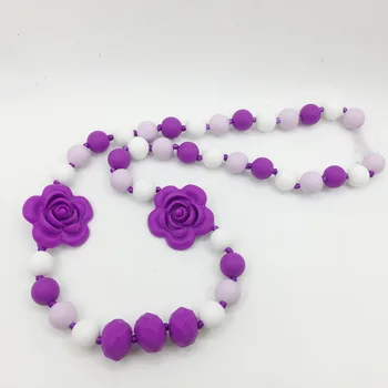 BPA Free Silikónové Náhrdelníky Silikónové rose Perličiek Počiatočných/ošetrovateľskej Náhrdelník -silikónové kvet náhrdelníky, detské žuvacie náhrdelník