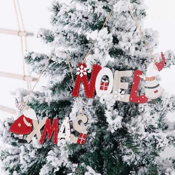 Drevené Visí List Karty Santa Claus, Vianočné Dekorácie Prívesok Ozdoby